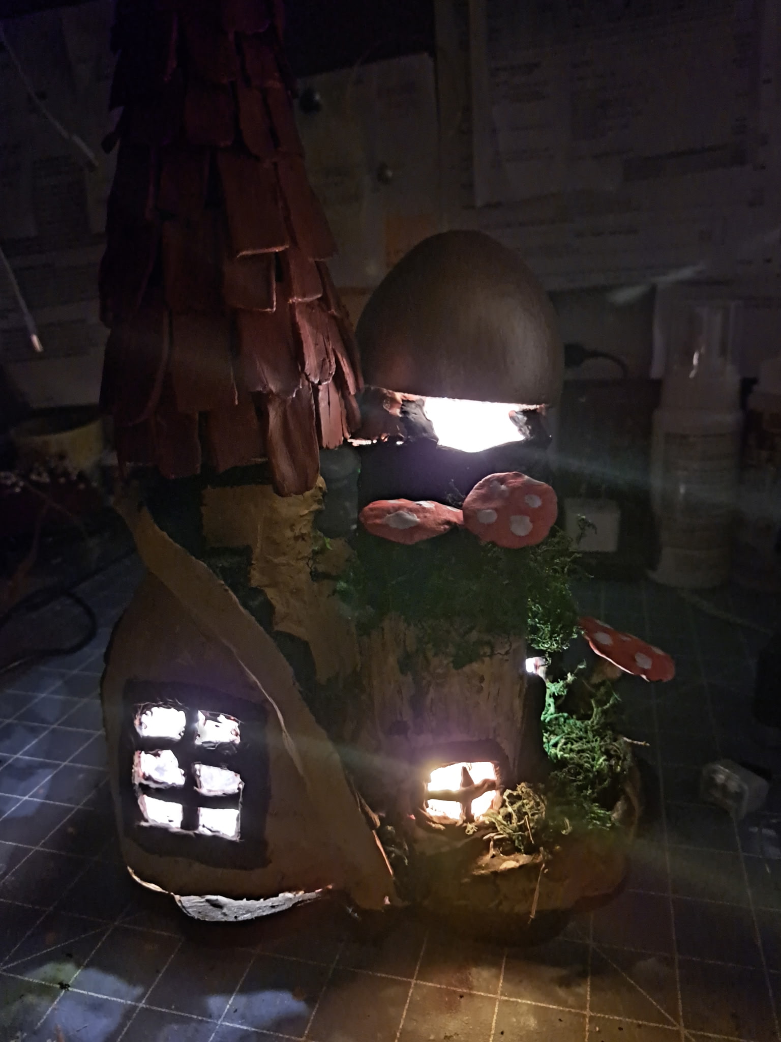 fairy mushroom house with lights
