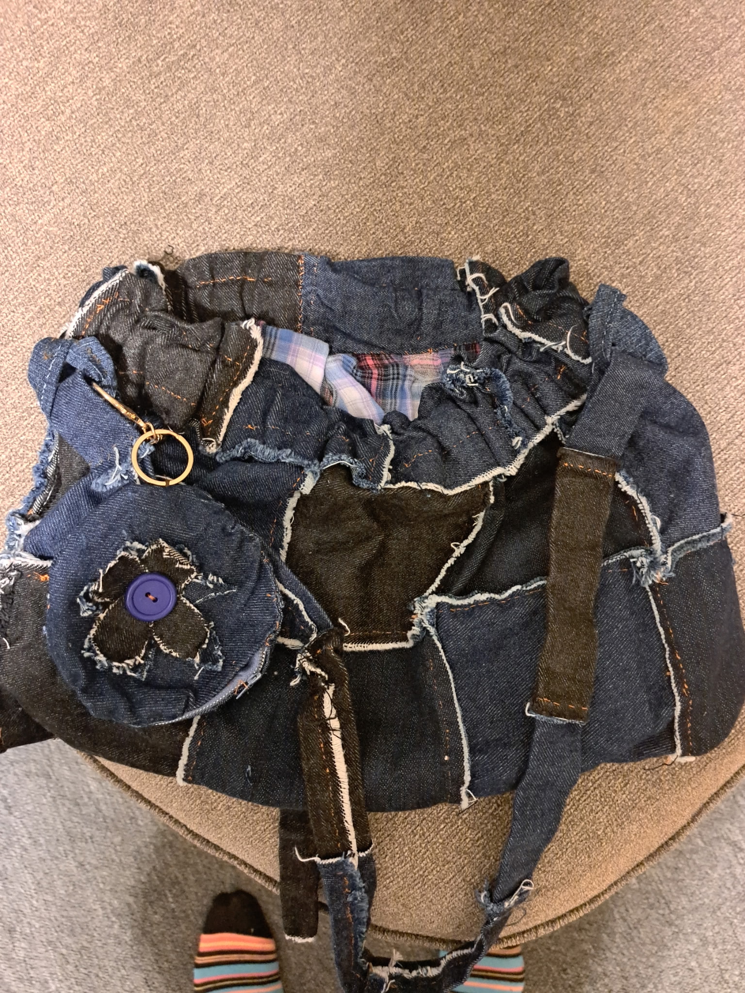 denim patchwork tote bag